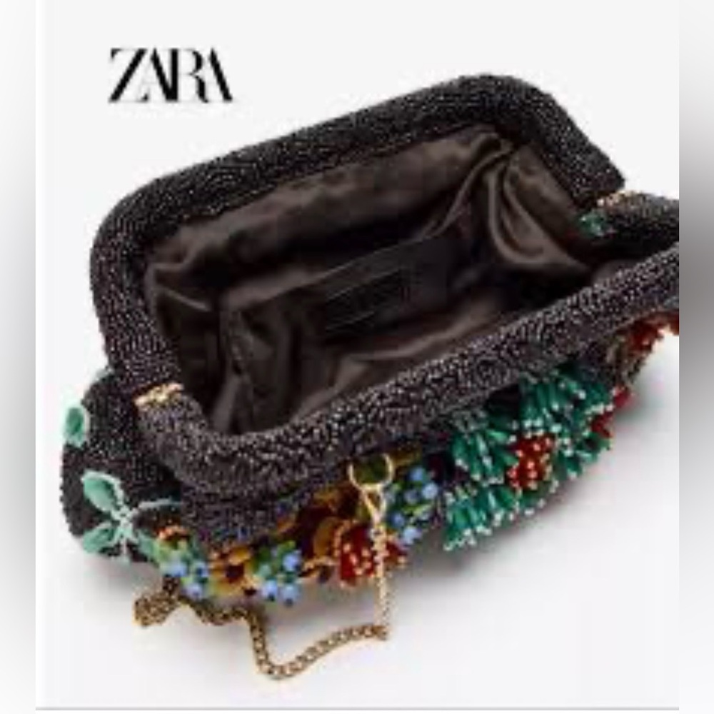Zara adorable Beaded Chain Shoulder Bag Purse in Multicolor flower detail NEW - Picture 9 of 17